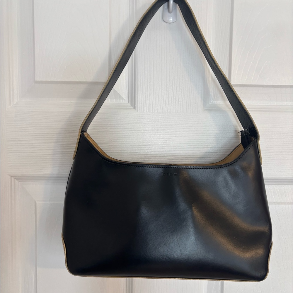 Vintage Tan and Black genuine Leather Shoulder Bag